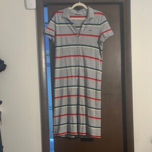 Lacoste Gray Polo Dress with Red and Blue Stripes